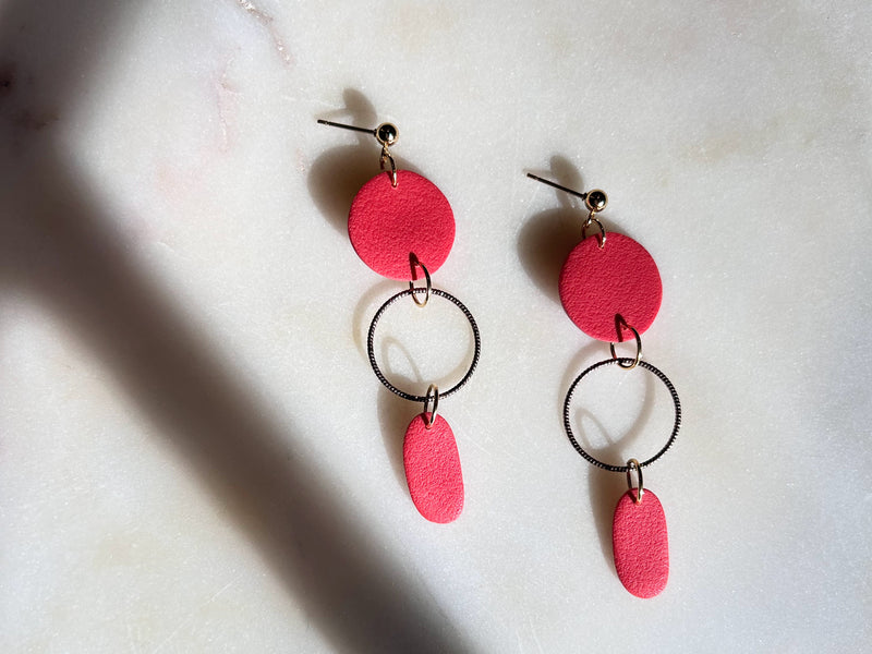 Red Dangle with Bronze Finding